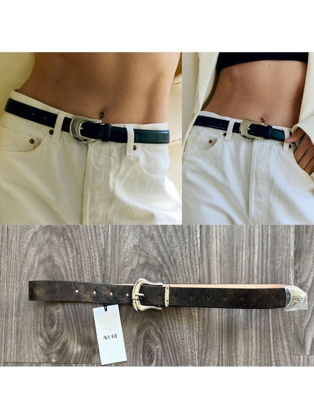Ayure Bowie Brown and Silver Textured Belt NEW